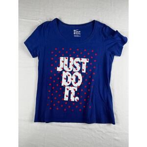 Nike The Nike Tee Women's Large Blue Red Polka Dots Just Do It Athletic Cut